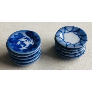 Dollhouse Miniature Ceramic China Plates 7/8” Dishes Flow Blue White Lot of 10